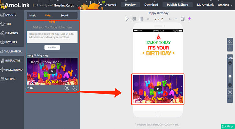 insert your video to birthday cards